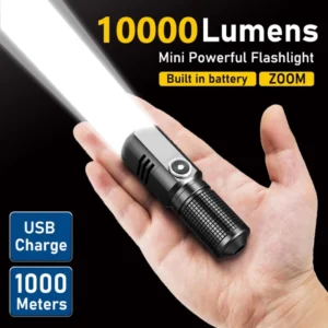 10000 LM mini powerful led flashlight xhp50 built-in battery 3 modes usb rechargeable flash light edc torch lamp flashlights